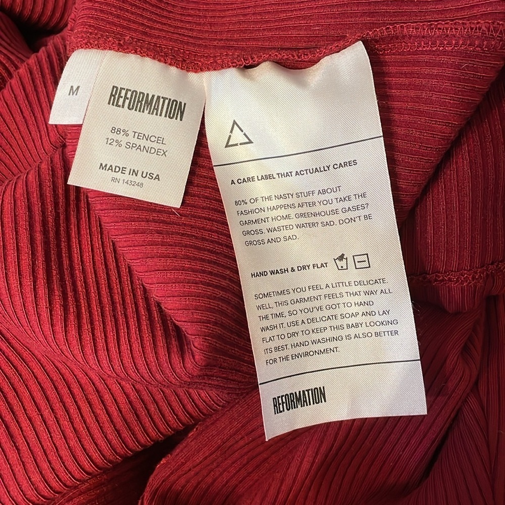 Reformation Carson Red Rib Knit Open Back Bodycon Midi Dress Size Medium - Picture 8 of 8